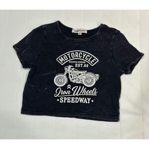 Motorcycle Graphic T Shirt, Iron Wheels Speedway Tee,‎ Women's Medium, Black